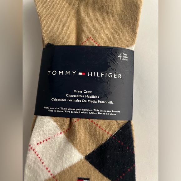 New Tommy Hilfiger 4 Pair Dress Crew Socks Men's One Size Beige Assorted Preppy - Picture 7 of 16